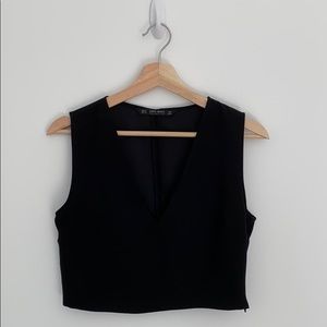 Cropped black party top with